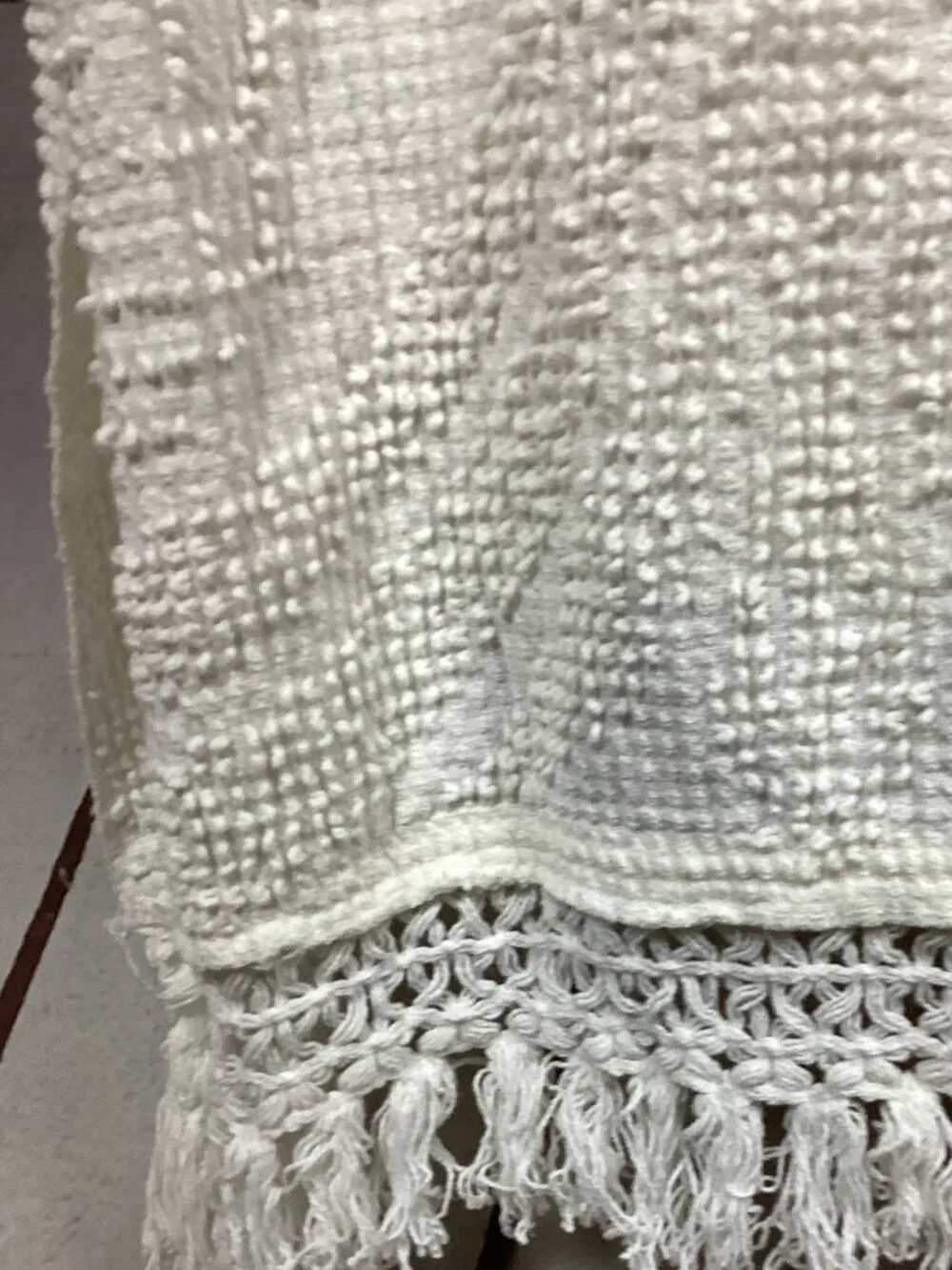 Vintage Swiss  Dot WHite Fringe Coverlet Blanket Bedspread 108x114